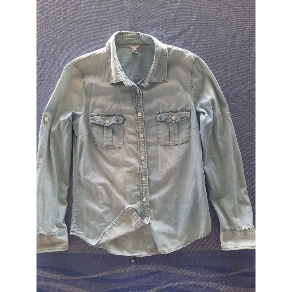 J.Crew Womens Light Wash Chambray Cotton Utility Button Shirt sz 6 RN77388
